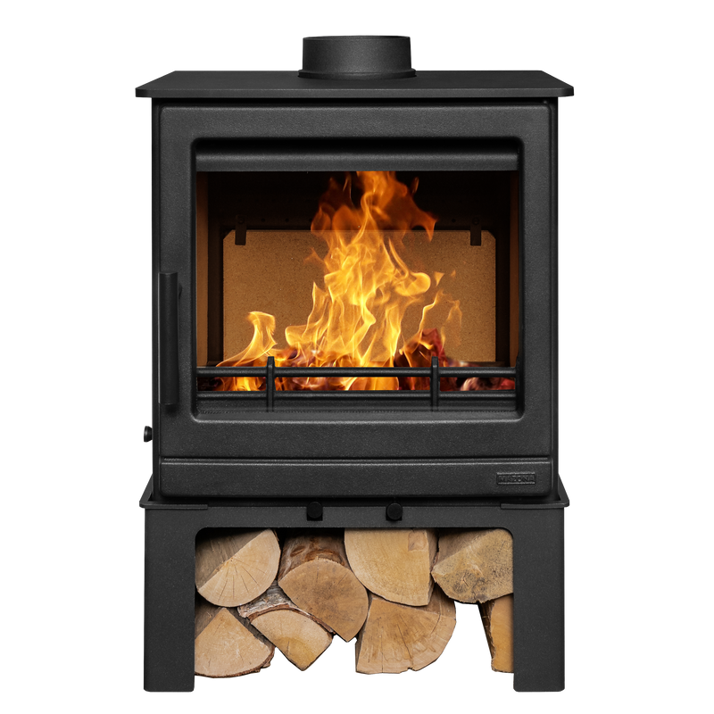 Mazona Ripley 5kW Widescreen Black Edition With Log Store Multifuel Woodburning Stove, Freestanding, Eco Design, Defra Approved