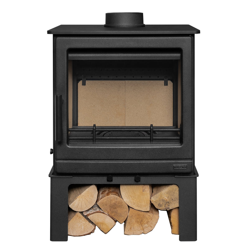 Mazona Ripley 8kW Multifuel Woodburning Stove Black Edition, With Log Store, Freestanding, Eco Design, Defra Approved