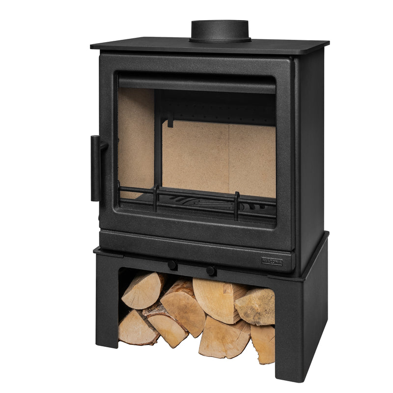 Mazona Ripley 8kW Multifuel Woodburning Stove Black Edition, With Log Store, Freestanding, Eco Design, Defra Approved