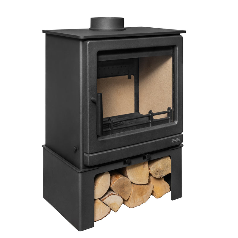 Mazona Ripley 8kW Multifuel Woodburning Stove Black Edition, With Log Store, Freestanding, Eco Design, Defra Approved