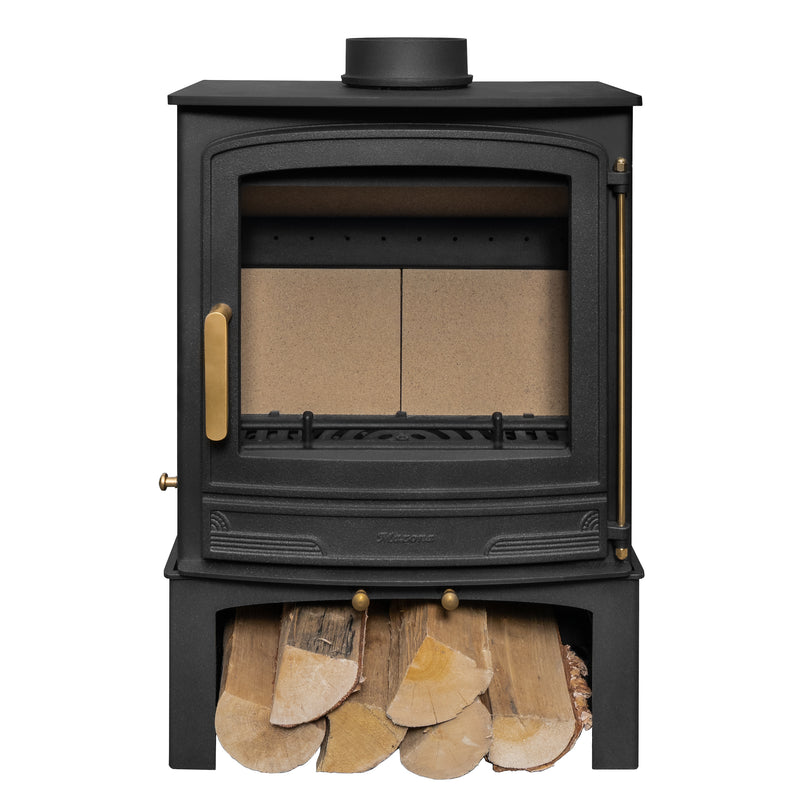 Mazona Warwick Widescreen 5kW Multifuel Woodburning Stove, With Log Store, Freestanding, Eco Design Approved, Defra Approved