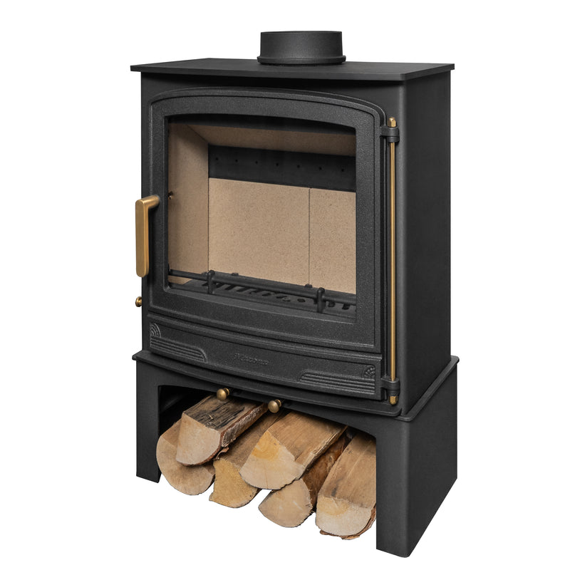 Mazona Warwick Widescreen 5kW Multifuel Woodburning Stove, With Log Store, Freestanding, Eco Design Approved, Defra Approved