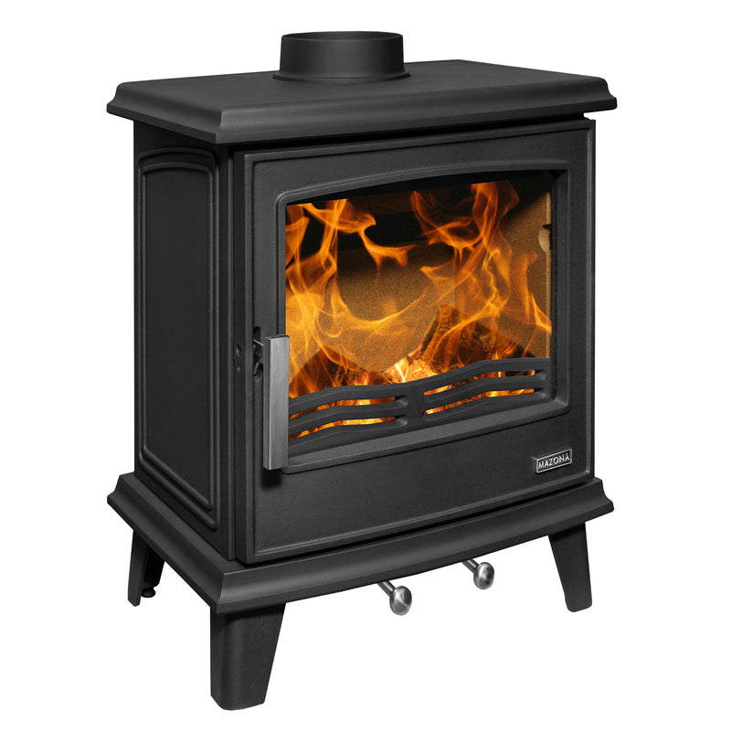 Mazona Cheshire 7kW Multifuel Woodburning Stove in Satin Black, Eco Design Approved, Defra Approved