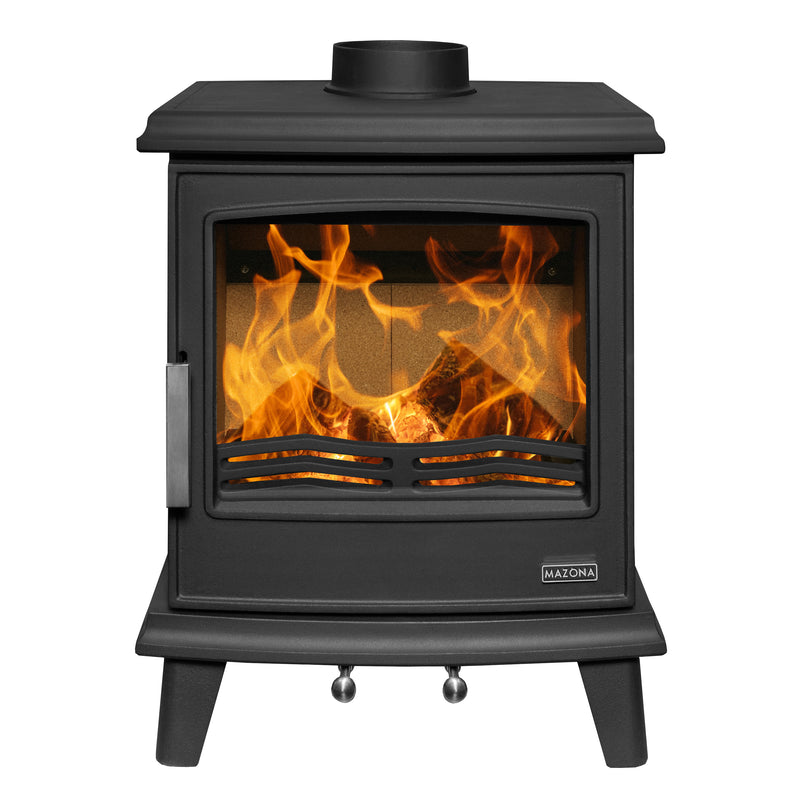 Mazona Cheshire 7kW Multifuel Woodburning Stove in Satin Black, Eco Design Approved, Defra Approved