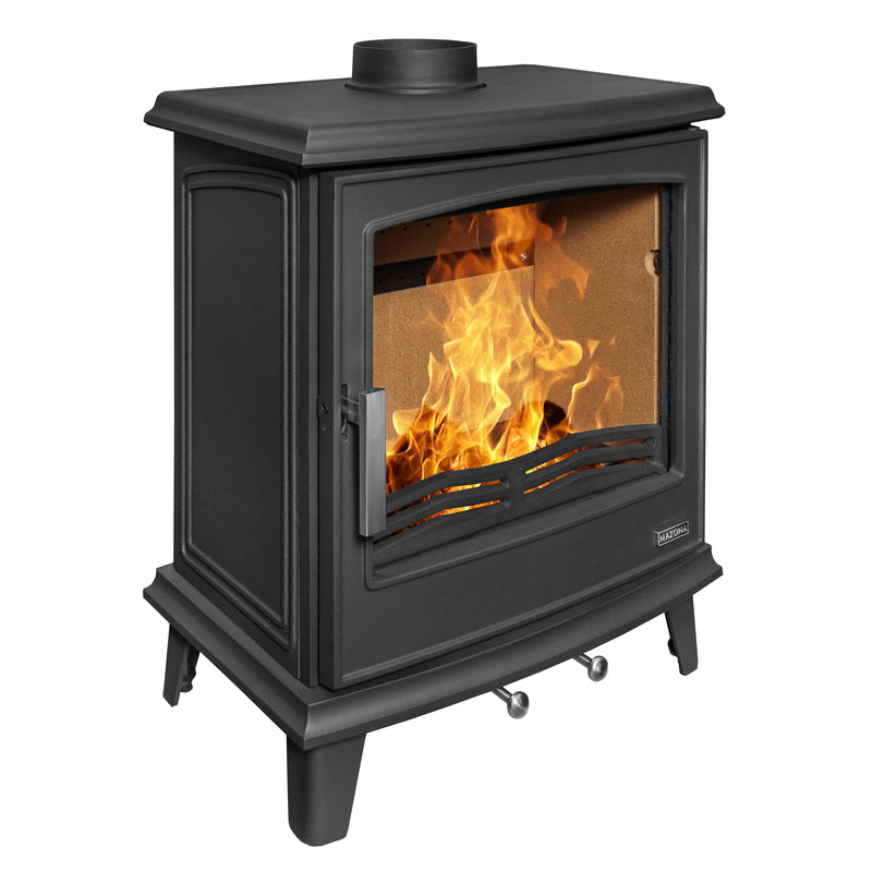 Mazona Cheshire 7kW Multifuel Woodburning Stove in Satin Black, Eco Design Approved, Defra Approved