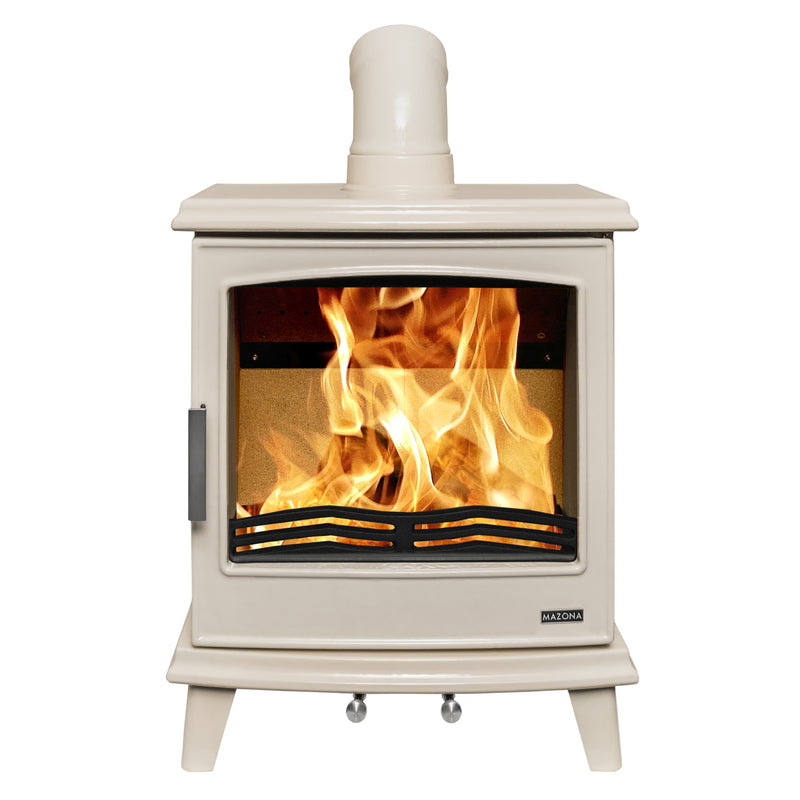 Mazona Cheshire 7kW Cream Enamel Multifuel Woodburning Stove, Eco Design Approved, Defra Approved