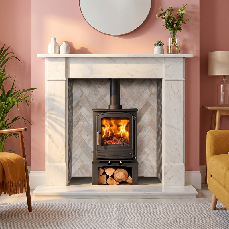 Mazona Warwick 5kW Multifuel Woodburning Stove, With Log Store, Freestanding, Eco Design Approved, Defra Approved