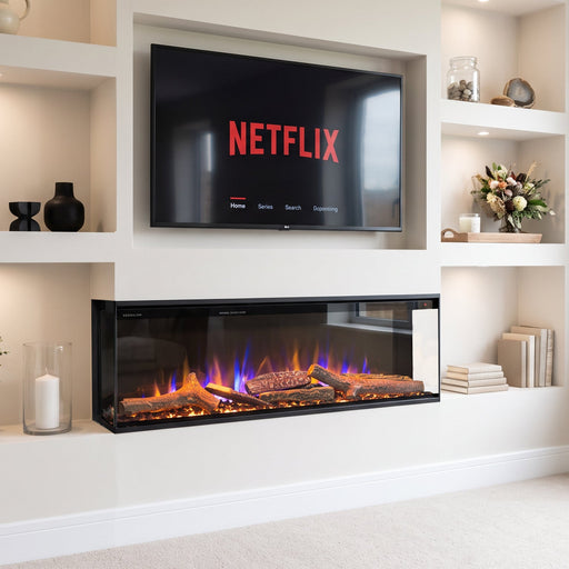 landscape media wall fire in modern room