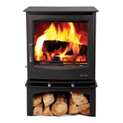 Mazona Rye Woodburning Stove with flame on white background 