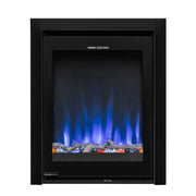 Ezee Glow Pulse Black Inset Electric Fire With Glass Trim with blue flame on white background