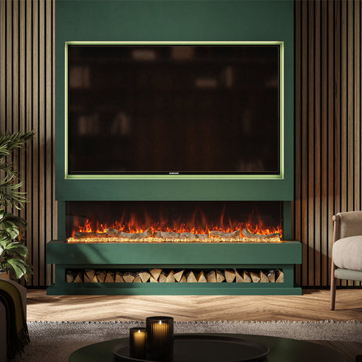 electric fire media wall in living room 