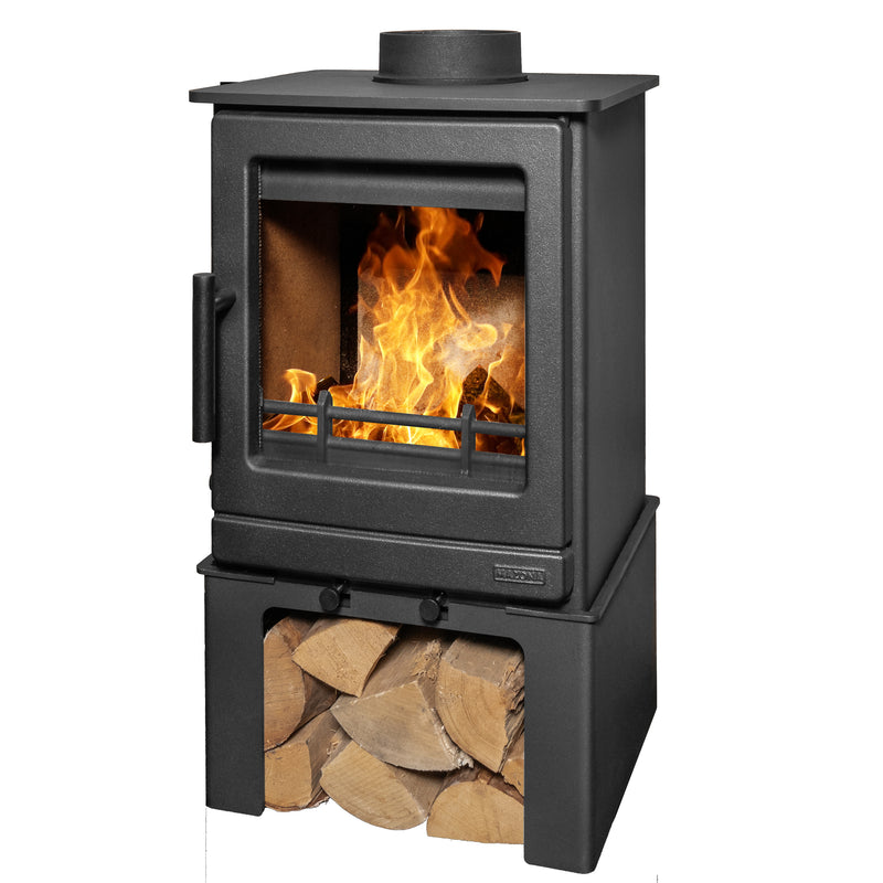Mazona Ripley 5kW Multifuel Woodburning Stove Black Edition, With Log Store, Freestanding, Eco Design, Defra Approved