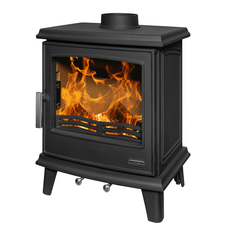 Mazona Cheshire 7kW Multifuel Woodburning Stove in Satin Black, Eco Design Approved, Defra Approved