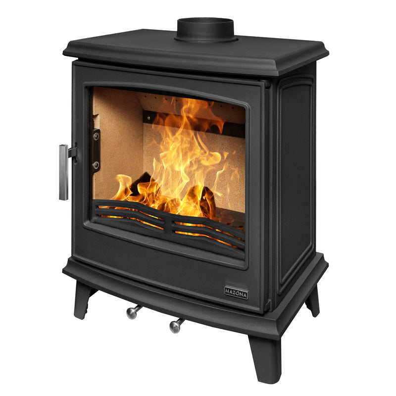 Mazona Cheshire 7kW Multifuel Woodburning Stove in Satin Black, Eco Design Approved, Defra Approved