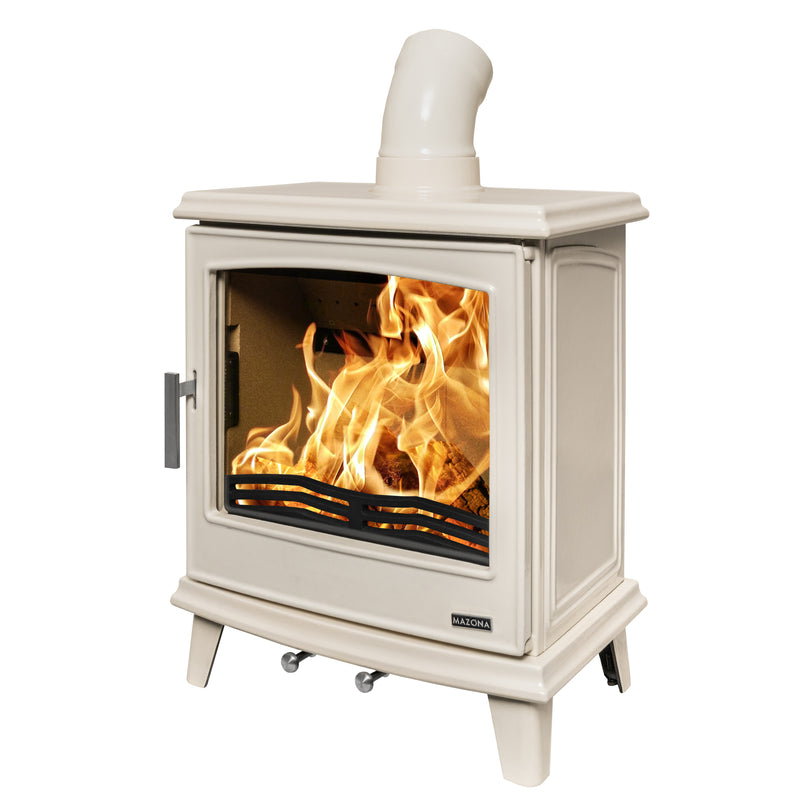 Mazona Cheshire 7kW Cream Enamel Multifuel Woodburning Stove, Eco Design Approved, Defra Approved