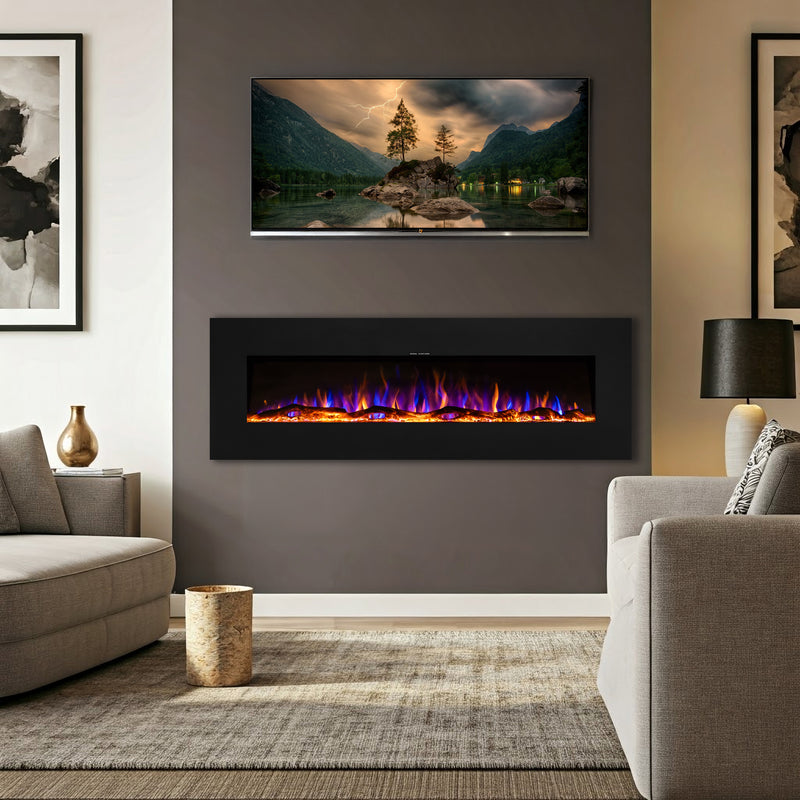 Ezee Glow Grand Zara 60" Metal Frame Wall Mounted or Recessed / Built-In Electric Fire