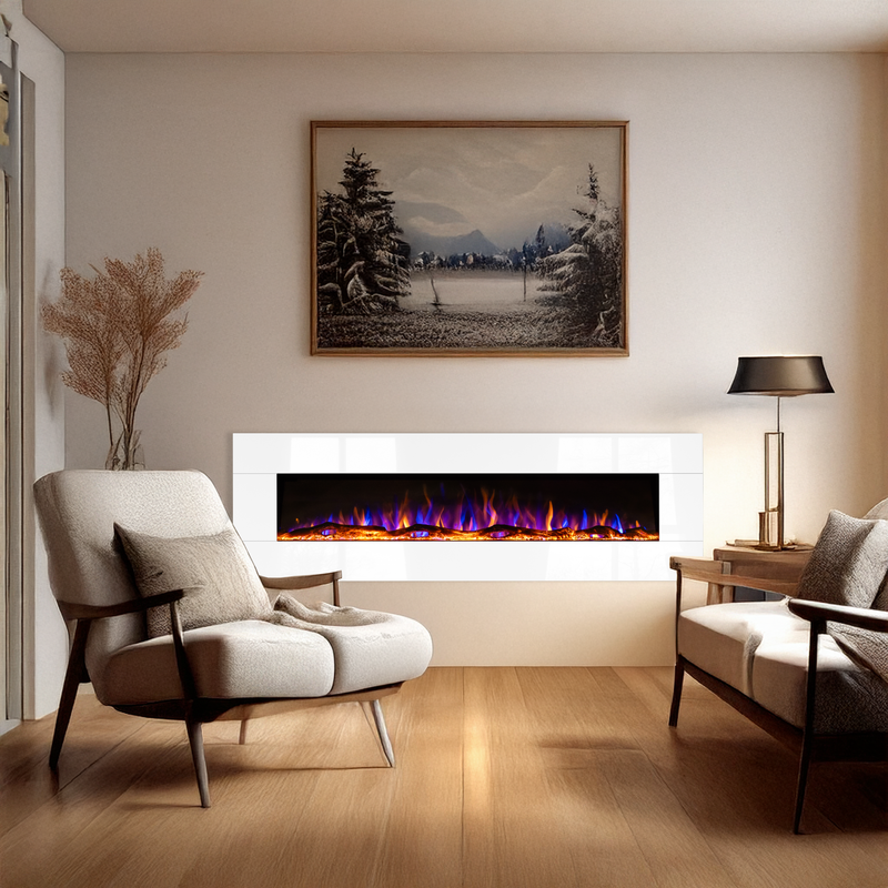 Ezee Glow Grand Zara 60" White Wall Mounted or Recessed / Built In Electric Fire