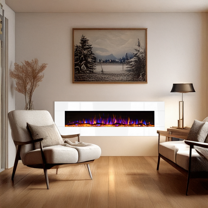 Ezee Glow Grand Zara 60" White Wall Mounted or Recessed / Built In Electric Fire