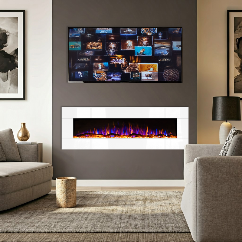 Ezee Glow XL Zara 72" White Wall Mounted or Recessed / Built In Electric Fire