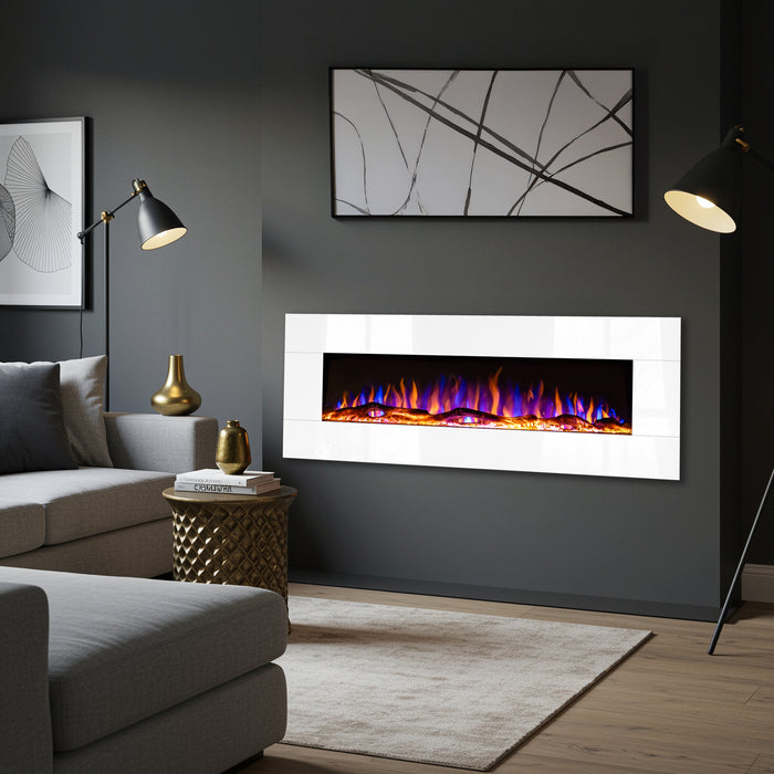 Ezee Glow Zara 50" White Wall Mounted or Recessed / Built In Electric Fire