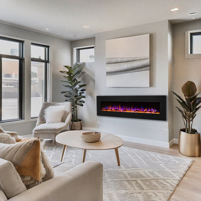 Ezee Glow XL Zara 72" Metal Frame Wall Mounted or Recessed / Built In Electric Fire