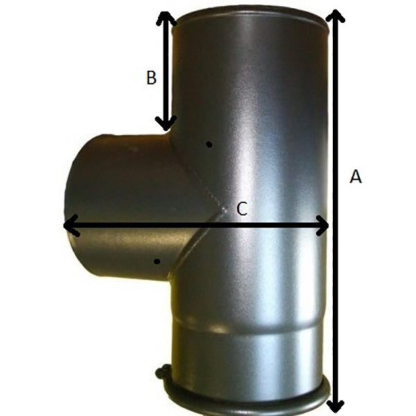 4 Inch 90 Degree Tee Black Flue Section with Door dimensions