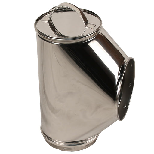 5 Inch (125mm)  Twin Wall 90 Degree Tee (with Plug) Inc Locking Band white background