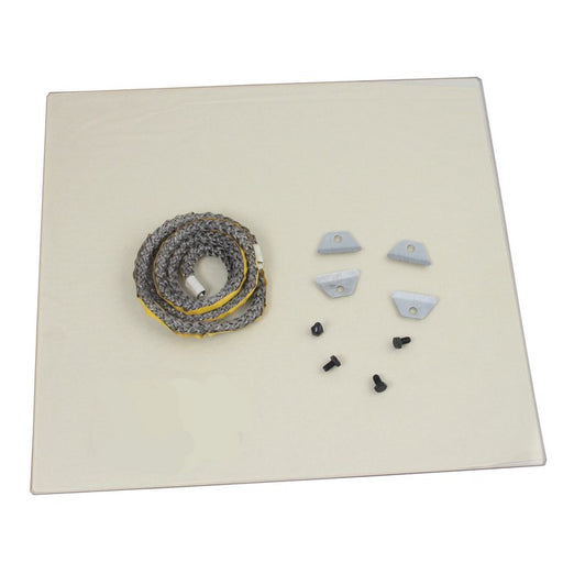 Arada Glass Kit four screws, four glass clips, a length of self adhesive rope seal and a piece of glass.
