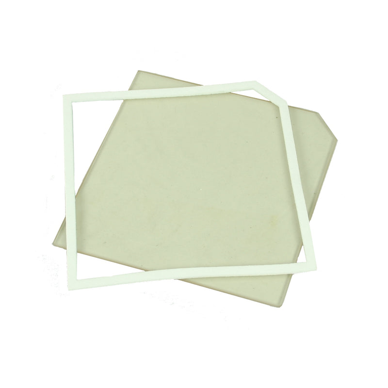 Glass and Gasket for multifuel stove on white background 
