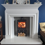 Arizona A05 5kW Eco Design Multi-Fuel Stove And log Store,  decorated fire place in living room setting