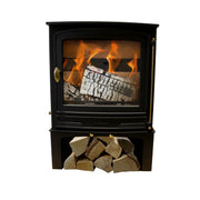 Mazona Warwick 8kW Logstore stove with wood and flames in white background