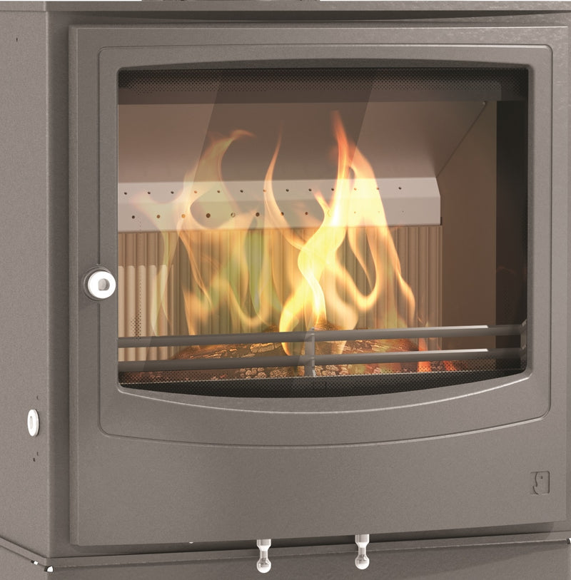 Arada Farringdon Large Eco Grey Stove with flames