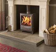 Arada Farringdon Large Eco Black Stove With Flames in chimney breast