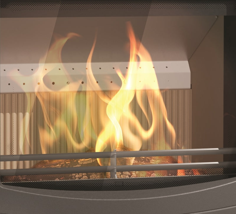 Arada Farringdon Large Eco Black Stove With Flames close up