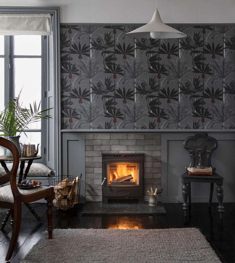 Arada Hamlet Solution Inset 5 (S4) Multi Fuel Wood Burning Stove in living area setting, flames, logs, inset