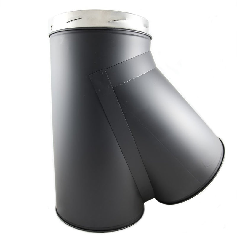 6 Inch (150mm)  Black Twin Wall 45 Degree Tee (with Plug) Inc Locking Band